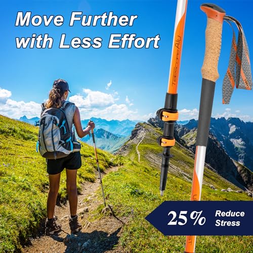 Hiking Poles, Ultra-Light Telescopic Trekking Poles,Portable Walking Sticks with Adjustable Height for Men and Women - color: Organge