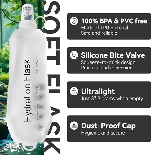 2 Pack 500ml Soft Flask, Shrink As You Drink Collapsible Water Bottles for Running Vest & Hydration Pack, BPA-Free Leak-Proof TPU Folding Bottle for Hiking Cycling Climbing Jogging-White - color: White