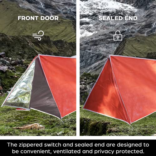 LYN Extra Large Zipper Reusable Survival Emergency Shelter Tent,Thermal Waterproof Fireproof Lightweight Bugout, with Paracord✚Stake for Camping,First Aid,Hiking&Bushcraft - size: Medium