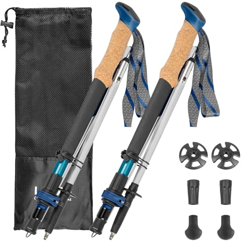 Trekking Poles, Collapsible Hiking Poles,Lightweight and Compact Walking Sticks with Adjustable Height for Men and Women - color: Blue