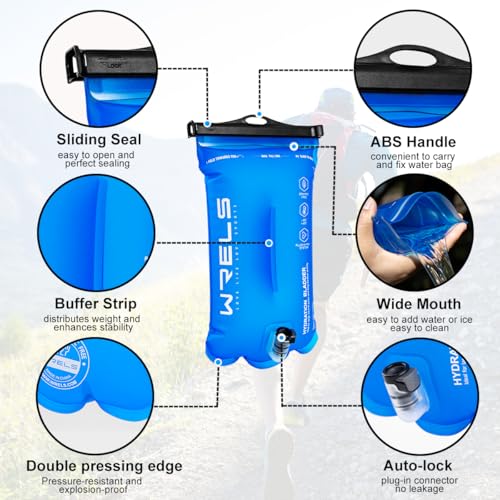 WRELS 1L/1.5L/2L/3L BPA Free Hydration Bladder,Leakproof TPU Water Bladder for Hiking Backpack,Large Opening Water Reservoir Hydration Pack for Running Cycling Camping - size: 1.5L