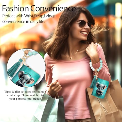 Yonlevres Credit Card Holder RFID Small Wallet Women Keychain Zipper - color: Wristlet Elephant