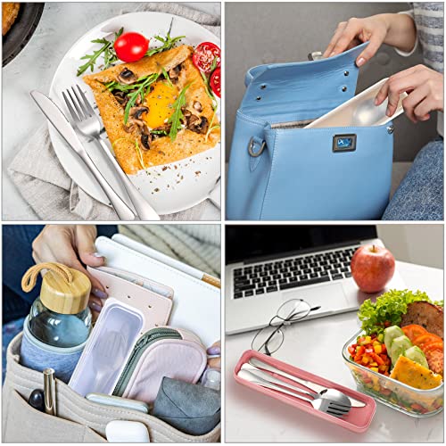 Yinkin 4 Pack Travel Silverware Set with Case for Lunch,Beige - color: Beige