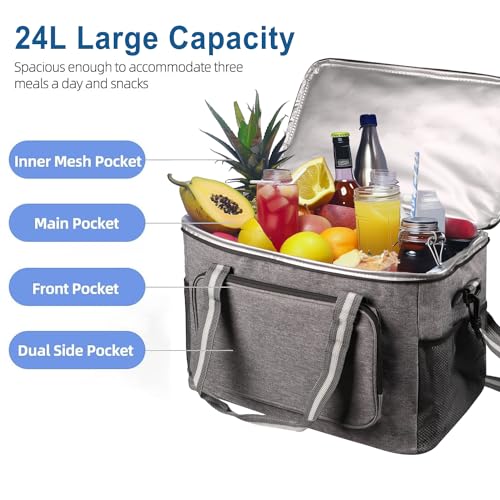iknoe 36 Can Insulated Cooler Bag, Leakproof Lunch Tote Grey - color: Grey, size: X-Large