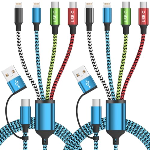 4 in 2 Multi Charging Cable,USBA/ C Charging Cords for Multiple Devices | Dual IP Port & Dual C Port Travel Phone Charger Cord for iPhone 17-11/Galaxy Home,Office,Cruise Essentials 2026 - color: White&Green&Red&Blue