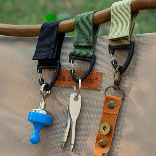 Azarxis Tactical Molle Key Ring Chain Gear Clip Key Keeper Keychain Nylon Belt Key Holder Carabiners Hanger Buckle Hook - color: #2 Black - 4 Pack