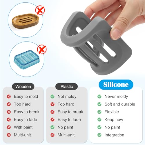 Topsky 2Pcs Soap Dish Holder, Non-Slip Bathroom Accessories Silicone Soap Case Saver, Sink Deck Bathtub Shower Dish Soap Drainer, Silicone Holder for Soap, Sponges, Scrubber (Grey-2pcs) - color: Grey-2pcs
