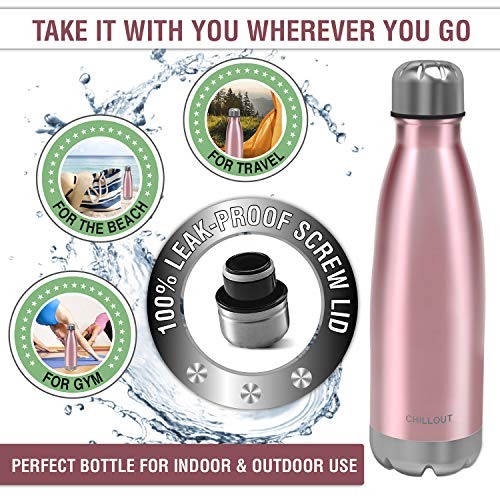 CHILLOUT LIFE 25oz Insulated Stainless Steel Water Bottle, Leak Proof - color: Rose Gold