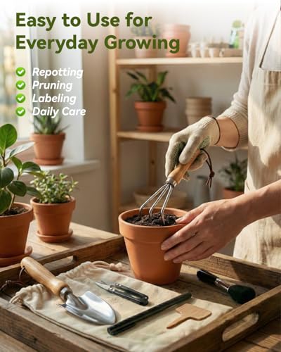 19-Piece Small Gardening Tools Set, Indoor Plant Tools for Houseplant | Mini Garden Tools, House Plant Tools Set, Indoor Gardening Tools For Succulent, Repotting Tools, Gardening Gifts for Women