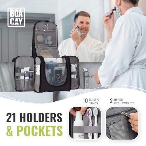 BOACAY Extra Large Hanging Travel Toiletry Bag for Women and Men, Makeup Bag - color: (X-Large) Sapphire Black - Gray Interior