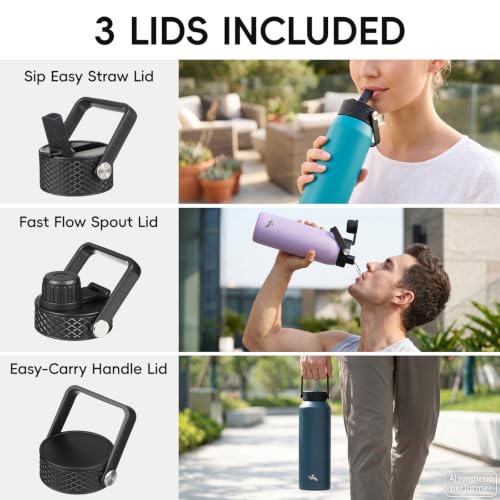 Konokyo 20 oz Insulated Stainless Steel Water Bottle with 3 Lids - color: Macaron Green, size: 20 Ounces