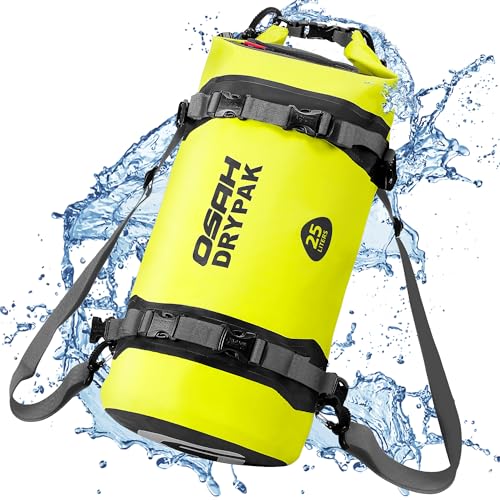 OSAH DRYPAK 25L Waterproof Dry Bag - Motorcycle Luggage Tail Bag with Straps for Back Seat, Roll Top Lightweight Waterproof Backpack Sack for Travel, Swimming, Boating, Kayaking, Camping and Beach - color: Green