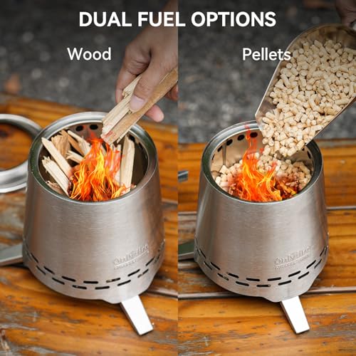 2-in-1 Wood Burning Fire Pit with Pot Rack, 9" Tabletop Fireplace, Silver | Portable Stainless Steel Camp Stove with Carry Bag for Camping, Patio, Backyard, RV & Tailgating, Smokeless Firepit, FP045 - color: Silver, size: 9"