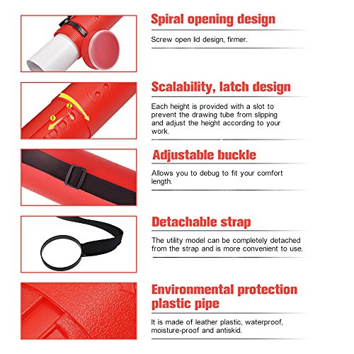 DEWEL Document Tube,Plastic Expanding Poster/Art/Document Storage Tube 24.5 to 40 inches Adjustable with Carrying Strap Waterproof and Light-Resistance Telescoping Carrying Case (Red-Large Size) - color: Red (Round), size: Large