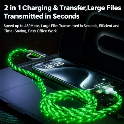 USB Cable PD Fast Charger Lighted Up(USB 6IN1 Starry Green) Mobile Phone Data Cable,Fast Charging Cable,TPE Material,Compatible with Almost All Devices. - color: USB 6IN1 Starry Green