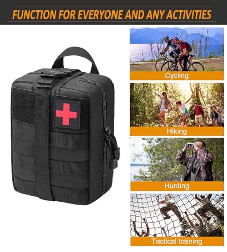 Tactical Molle IFAK Pouch – Tear Away Rip Away First Aid Medical Pouch, Large Capacity, Water-Resistant 900D Polyester, Horizontal, Multi-Compartment, EDC, Military Emergency Kit - color: Black
