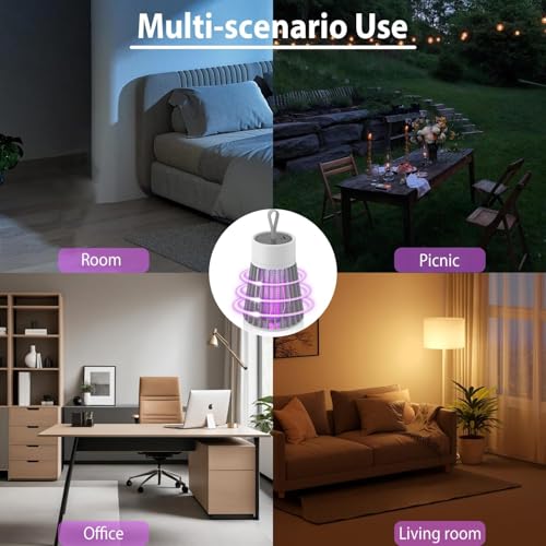 Portable Bug Zapper, Rechargeable Mosquito Zapper for Camping, Hanging UV Insect Trap with Electric Grid, USB Powered Fly Killer for Indoor Outdoor, Patio, Backyard, Bedroom, Kitchen