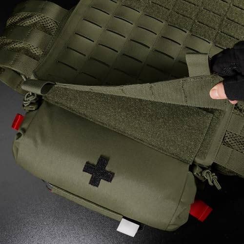 PETAC GEAR Tactical First Aid Drop Dump Pouch, Micro Medical Trauma Roll Up Drop Pouch EMT IFAK Sub Abdominal Carrying Bag with Hook-N-Loop (RG) - color: Rg
