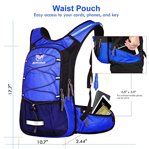Mothybot Hydration Pack, Insulated Hydration Backpack with 2L BPA Free Water Bladder and Storage, Hiking Backpack for Men, Women, Kids for Running, Cycling, Camping - Keep Liquid Cool up to 5 Hours - color: Dark Blue
