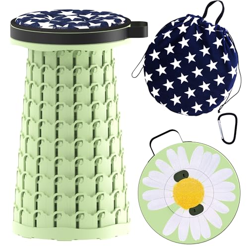 ALEVMOOM Upgraded Telescoping Collapsible Stool with Cushion, Folding Stool with Printing Portable Retractable Foldable Seat Max Load 600lbs for Adults Camping Fishing Outdoor - color: Daisy
