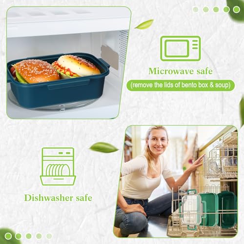 Hushee 3 Pack 42 oz Bento Lunch Box 2 Layers 3 Compartments Bento Plastic Box for Adults, Microwave Dishwasher and Freezer Safe Lunch Snack Containers and Cutlery for Travel, Back to School, Office