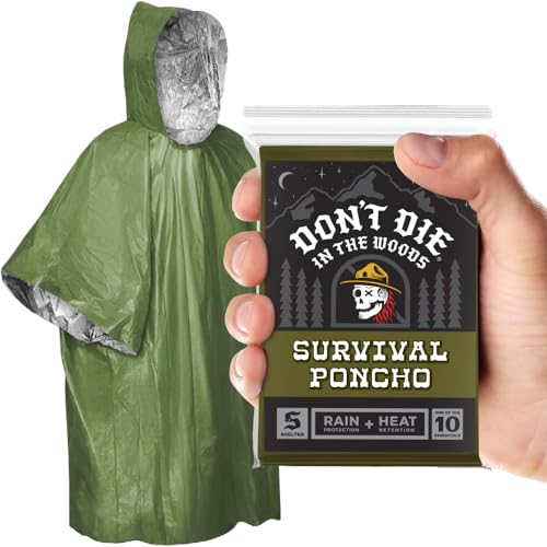 Don’t Die in The Woods – Emergency Poncho – Heat Saving + Rain Protection - color: 1pk Refill - Grave Robber Green