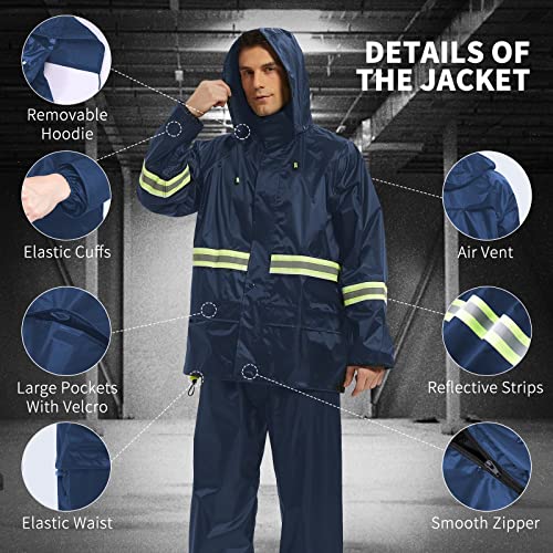 Rain Suits for Men Women Waterproof, Breathable Rain Coats with Eye-Catching Reflective Strip, Durable Rain Gear - color: Blue, size: 3X-Large
