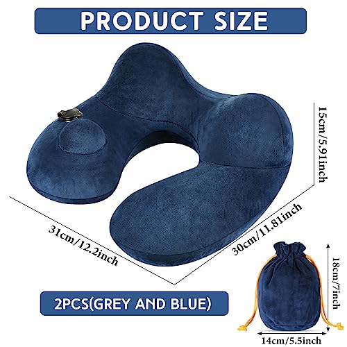 Xtinmee 2Pcs Self-Inflatable Pillow Soft Airplane Travel Pillow with Compact Bag for Long Flight Neck Cushion for Head Support Car Home Office 12.2x11.81x5.91in(Gray, Blue) - color: Gray, Blue