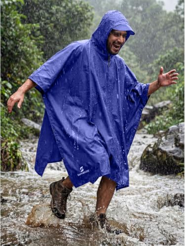 SaphiRose Hooded Rain Poncho Waterproof Raincoat Jacket for Men Women Adults - color: Deep Blue