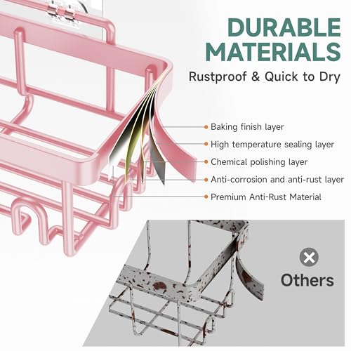 Veken Large Capacity Shower Caddy 6-Pack, No Drilling & Rustproof, Adhesive Shower Shelves with Soap Holder, Bathroom Organizers and Storage, Wall-Mounted Kitchen & Home Decor, Pink - color: Pink