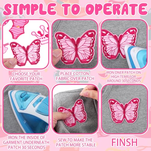 Hotop 48Pcs Pink Iron on Patches for Girls Jeans Jacket - style: Hot Pink Girl