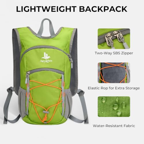 14L Small Hiking Backpack, Packable Travel Daypack for Men Women | Lightweight, Quick-Access Phone Pocket, Breathable, Water Resistant, Adjustable Straps, Emergency Whistle, Commuting Cycling - color: Green