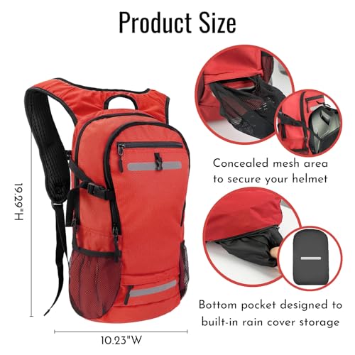 Zavothy 20L Multipurpose Hiking Backpack with 3L Water Bladder – Durable Hydration Backpack with Insulated Bladder Compartment, Hidden Helmet Holder & Rain Cover – for Hiking, Commuting, and Camping - color: Red