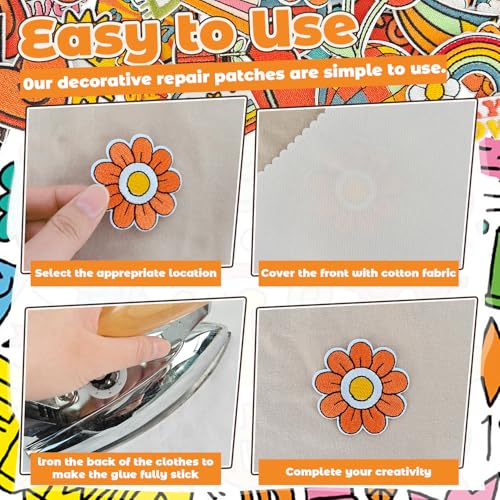 32Pcs Hippie Iron On or Sew On Patches, Embroidered Patch for Jeans, Jackets, Hats, Bags, Backpacks, Clothing - color: Hippie - 32Pcs