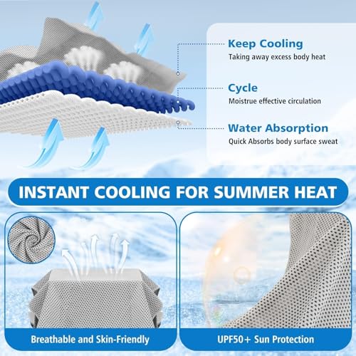 24 Pack Cooling Towels Bulk for Neck and Face 40"x12" Ice Cooling Sweat Rags Microfiber Soft Breathable Soft Chilly Towel for Yoga Golf Sport Running - color: Light Gray