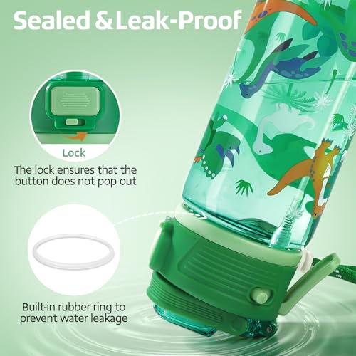 20 oz 2-In-1 Mist and Sip Water Bottle for Kids, Dinosaur - color: Dinosaur
