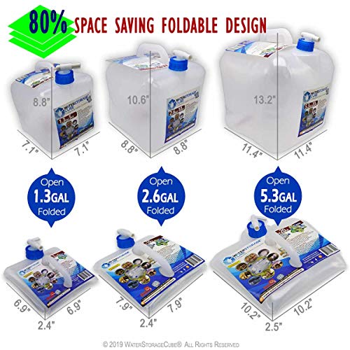 WaterStorageCube Collapsible Water Container with Spigot (5.3 Gal (2-Pack)) | BPA-Free Camping Water Storage Carrier Jug for Outdoors Hiking Backpack & Survival Kit, Foldable Portable Water Canteen