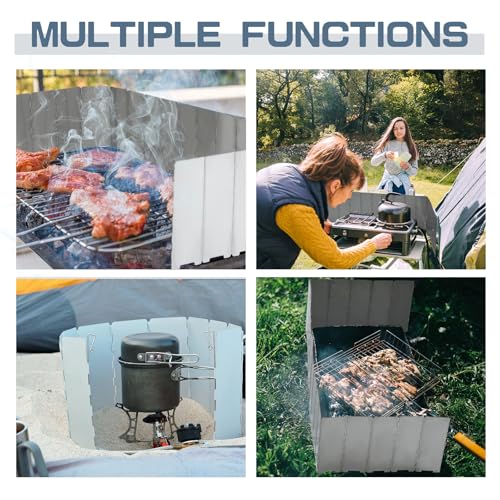 MorningRo 2 Pcs 40 Plate Camping Stove Windscreen Stainless Steel Folding Wind Cover with Drawstring Bag Windscreen for Camping Stove Picnic Backpacking Alcohol Stoves Wind Shield (Sliver) - color: Sliver