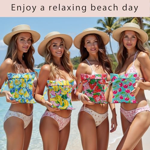 Wet Bag, 4Pcs Wet Dry Bag Set, Reusable Waterproof Bags with Fresh Fruit Patterns for Women, Ideal for Beach Vacations & Pool Days - color: Fresh Fruit