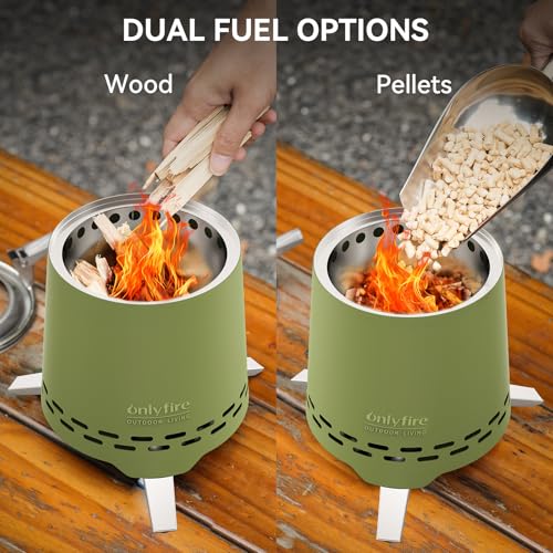 2-in-1 Wood Burning Fire Pit with Pot Rack, 7.8" Tabletop Fireplace, Green | Portable Stainless Steel Camp Stove with Carry Bag for Camping, Patio, Backyard, RV & Tailgating, Smokeless Firepit, FP053 - color: Green, size: 7.8"