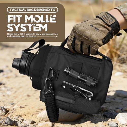NATURE PIONEOR 64 oz Tactical Water Bottle with MOLLE Bottle Pouch & 3 Lids | 18/8 Food-grade Stainless Steel, Double Vacuum Insulation, 3 Leak-proof Lids, Handle, Strap, Camping, Hiking, Gym, Work - color: Black, size: 64 Ounces