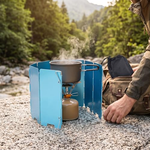 VBESTLIFE Stove Windscreen, Folding Camping Stove Windscreen 9 Plates Aluminum Outdoor Camping Stove Windshield for Camping Picnic Backpacking