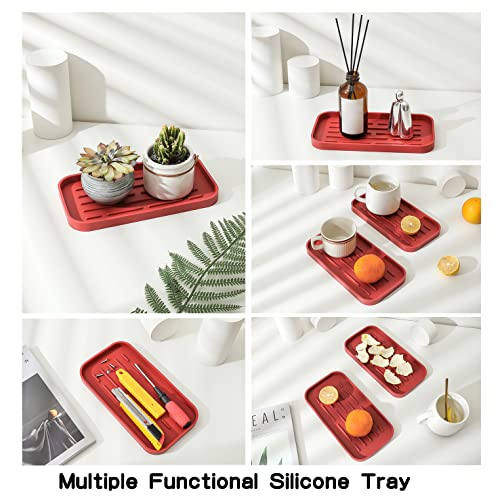 MicoYang Silicone Kitchen Sink Organizer Tray for Multiple Usage,Eco-Friendly Sponges Holder for Kitchen Bathroom Counter or Sink,Dish Soap Dispenser,Scrubber,Bottle,Cup (Red, 10"×5.3") - color: Red, size: 10" x 5.3" x 0.7"