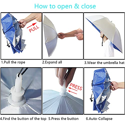 Umbrella Hat, 37 inch Fishing Umbrella Hat Hands Free Foldable UV Protection Umbrella Cap Adjustable Headwear for Fishing Golf Camping Beach Gardening Sunshade Outdoor - color: Water Drop Blue/Double Layer