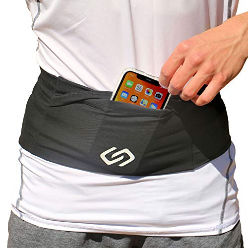 VersaMod Multi-Pocket Running Belt - Travel Waist Pack (Small) | Secure Phone Holder & Fitness Accessory Pouch, Protective Flap Pockets, Premium Nylon Spandex Blend, Fits Large Devices - size: Small
