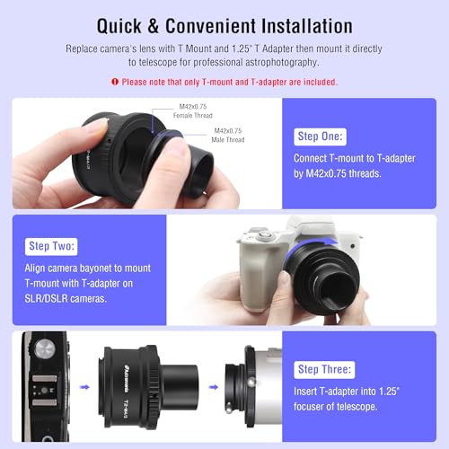 Astromania T T2 Mount Ring and T Adapter for Olympus Panasonic M4/3 Cameras | Telescope Photo Adapter for Mirrorless Cameras, Metal Telescope Astrophotography Accessories, Fit 1.25" Astronomy Telescopes - size: Ring Set for Olympus M4/3
