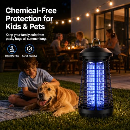 Bug Zapper Outdoor,4200v Mosquito Zapper Killer,Covers 1/2 Acre | Electric Bug zapper Helps Eliminate Mosquitoes and Flying Insects Outdoors. Ideal for Patio Backyard Garage. Easy-clean Tray