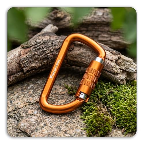 FresKaro 3inch 12kN-2698lbs Auto Locking Carabiner Clips, Solid D Shape, Heavy Duty 7075 Aluminum, Lightweight 1.09oz, Rust Proof, for Hammock, Hiking, Dog Leash, Keychain etc., Multi-Colors - color: Orange-3pcs
