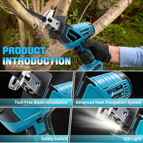 Mini Reciprocating Saw, 21V Brushless Cordless Reciprocating Saw With 2x4.0Ah Battery, 3 Variable Speed Tool-Free Blade Change And LED Light, Hand Recíproca For Woods/Metal/Plastic Cutting