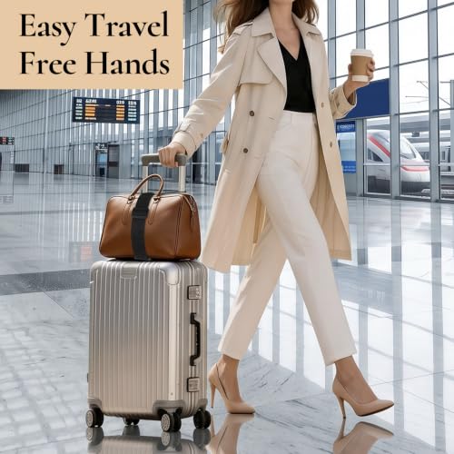 Luggage Connector Straps for Suitcases, Adjustable Add-a-Bag Belt 2 Pack | Multi-Use Strong Elastic Fastening Luggage Straps, Attach Carry-On, Backpack & Handbag, Hands Free Travel Essential, Black